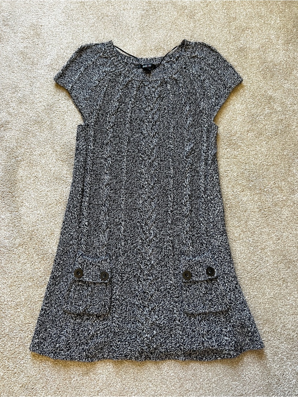 Style & Co. Black and White Marled Knit Cap-Sleeve Dress